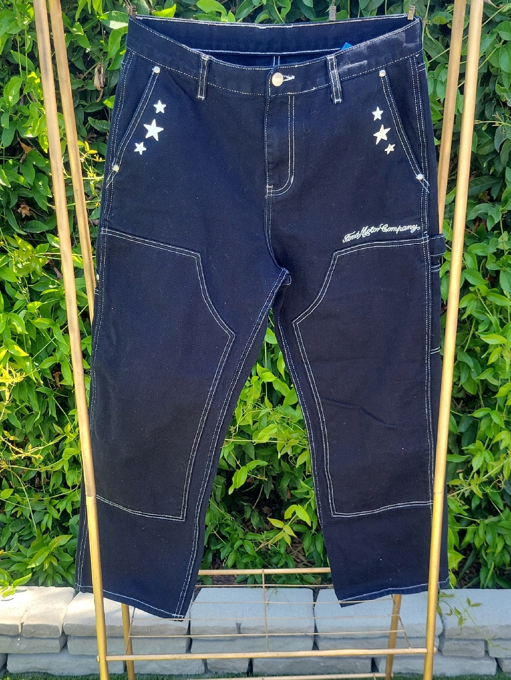 FORD Embroidered Star Double Knee Carpenter Baggy Jeans Sz 32 - Picture 7 of 13